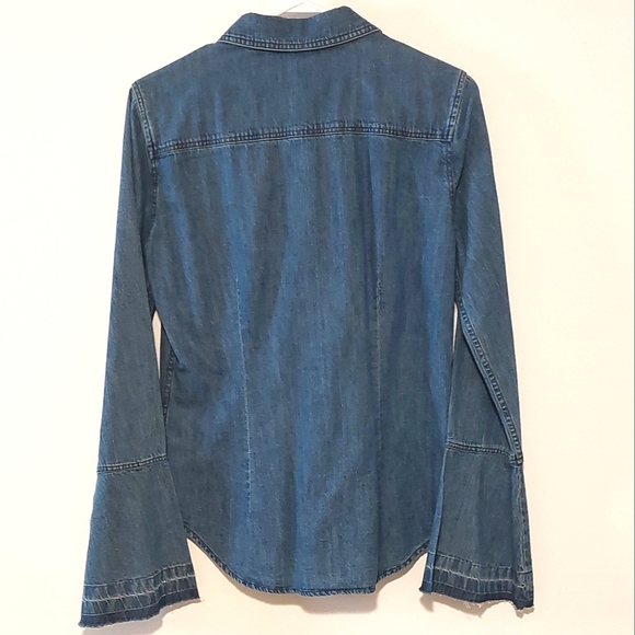 7 For All Man Kind Women's Flared Sleeve Button-Down Denim Shirt NWT Size S - Picture 12 of 12